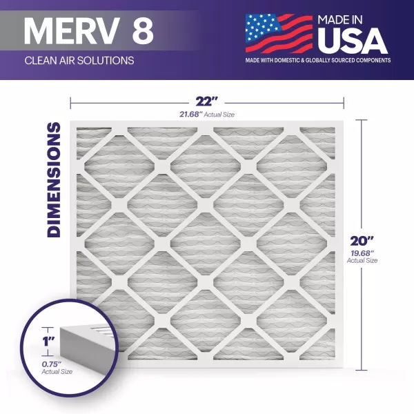 BNX TruFilter 16x25x1 Air Filter MERV 8 6Pack  MADE IN USA  Dust ampamp Pet Defense Electrostatic Pleated Air Conditioner HVAC AC Furnace Filters for Dust Pet Mold Pollen MPR 600  700 ampamp FPR 520x22x1 6Pack