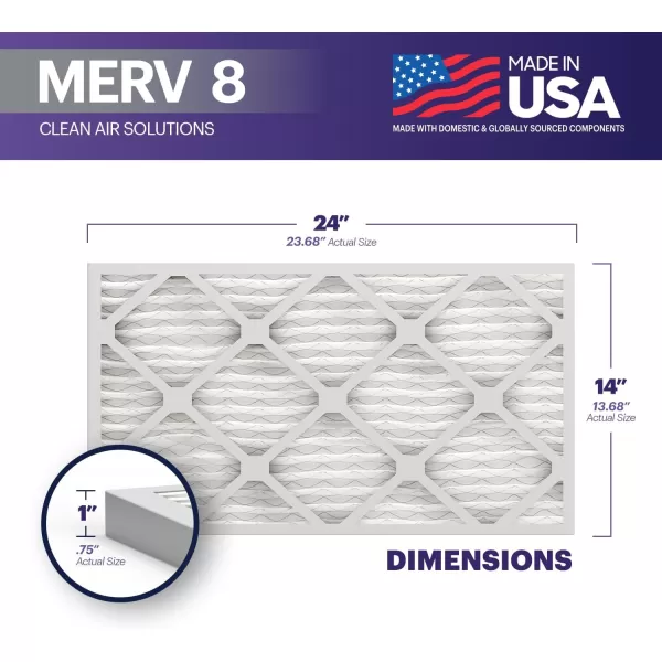 BNX TruFilter 16x25x1 Air Filter MERV 8 6Pack  MADE IN USA  Dust ampamp Pet Defense Electrostatic Pleated Air Conditioner HVAC AC Furnace Filters for Dust Pet Mold Pollen MPR 600  700 ampamp FPR 514x24x1 4Pack
