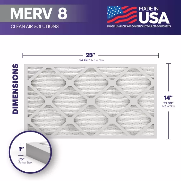 BNX TruFilter 16x25x1 Air Filter MERV 8 6Pack  MADE IN USA  Dust ampamp Pet Defense Electrostatic Pleated Air Conditioner HVAC AC Furnace Filters for Dust Pet Mold Pollen MPR 600  700 ampamp FPR 514x25x1 6Pack