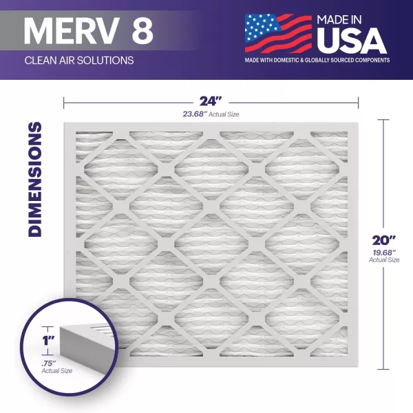 BNX TruFilter 16x25x1 Air Filter MERV 8 6Pack  MADE IN USA  Dust ampamp Pet Defense Electrostatic Pleated Air Conditioner HVAC AC Furnace Filters for Dust Pet Mold Pollen MPR 600  700 ampamp FPR 520x24x1 6Pack