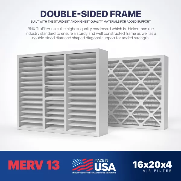 BNX TruFilter 18x20x1 Air Filter MERV 13 4Pack  MADE IN USA  Electrostatic Pleated Air Conditioner HVAC AC Furnace Filters for Allergies Pollen Mold Bacteria Smoke Allergen MPR 1900 FPR 1016x20x4 2Pack Slim Fit
