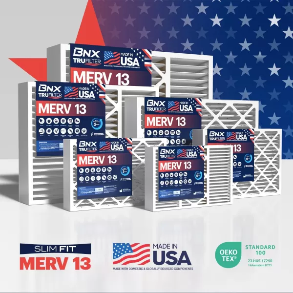 BNX TruFilter 18x20x1 Air Filter MERV 13 4Pack  MADE IN USA  Electrostatic Pleated Air Conditioner HVAC AC Furnace Filters for Allergies Pollen Mold Bacteria Smoke Allergen MPR 1900 FPR 1016x20x4 2Pack Slim Fit