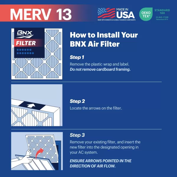 BNX TruFilter 18x20x1 Air Filter MERV 13 4Pack  MADE IN USA  Electrostatic Pleated Air Conditioner HVAC AC Furnace Filters for Allergies Pollen Mold Bacteria Smoke Allergen MPR 1900 FPR 1012x20x1 4Pack