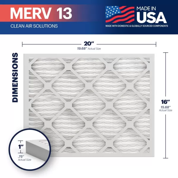 BNX TruFilter 18x20x1 Air Filter MERV 13 4Pack  MADE IN USA  Electrostatic Pleated Air Conditioner HVAC AC Furnace Filters for Allergies Pollen Mold Bacteria Smoke Allergen MPR 1900 FPR 1016x20x1 6Pack