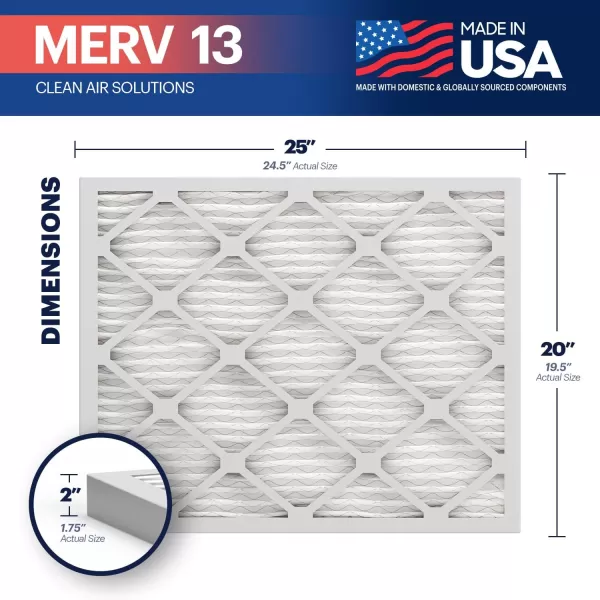 BNX TruFilter 18x20x1 Air Filter MERV 13 4Pack  MADE IN USA  Electrostatic Pleated Air Conditioner HVAC AC Furnace Filters for Allergies Pollen Mold Bacteria Smoke Allergen MPR 1900 FPR 1020x25x2 4Pack