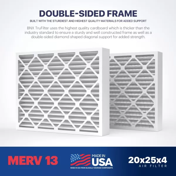 BNX TruFilter 18x20x1 Air Filter MERV 13 4Pack  MADE IN USA  Electrostatic Pleated Air Conditioner HVAC AC Furnace Filters for Allergies Pollen Mold Bacteria Smoke Allergen MPR 1900 FPR 1020x25x4 2Pack Slim Fit