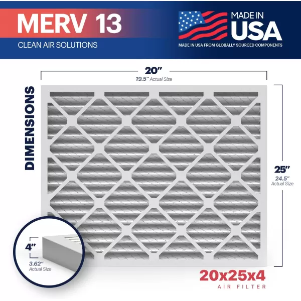BNX TruFilter 18x20x1 Air Filter MERV 13 4Pack  MADE IN USA  Electrostatic Pleated Air Conditioner HVAC AC Furnace Filters for Allergies Pollen Mold Bacteria Smoke Allergen MPR 1900 FPR 1020x25x4 2Pack Slim Fit