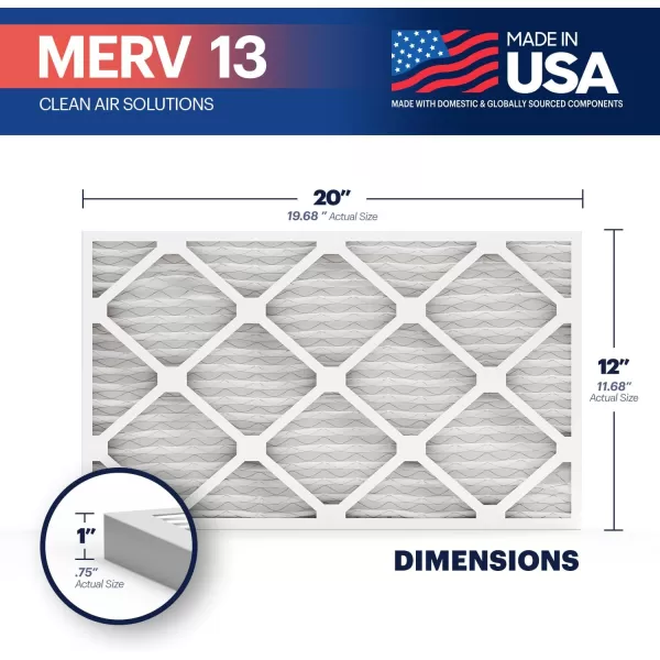 BNX TruFilter 18x20x1 Air Filter MERV 13 4Pack  MADE IN USA  Electrostatic Pleated Air Conditioner HVAC AC Furnace Filters for Allergies Pollen Mold Bacteria Smoke Allergen MPR 1900 FPR 1012x20x1 4Pack