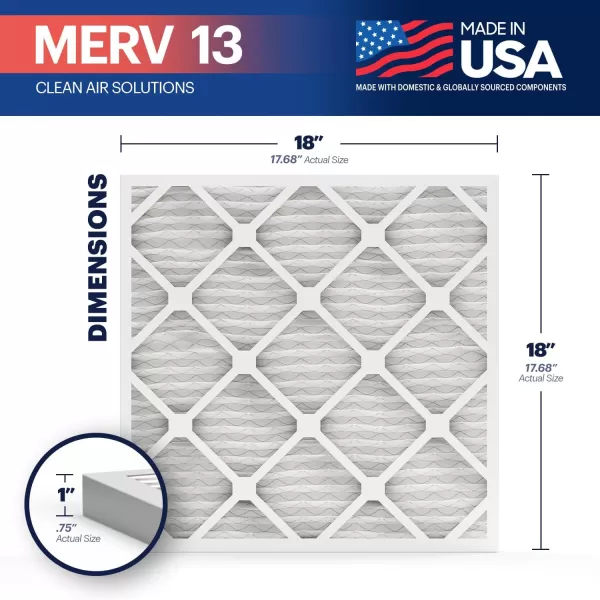 BNX TruFilter 18x20x1 Air Filter MERV 13 4Pack  MADE IN USA  Electrostatic Pleated Air Conditioner HVAC AC Furnace Filters for Allergies Pollen Mold Bacteria Smoke Allergen MPR 1900 FPR 1018x18x1 6Pack