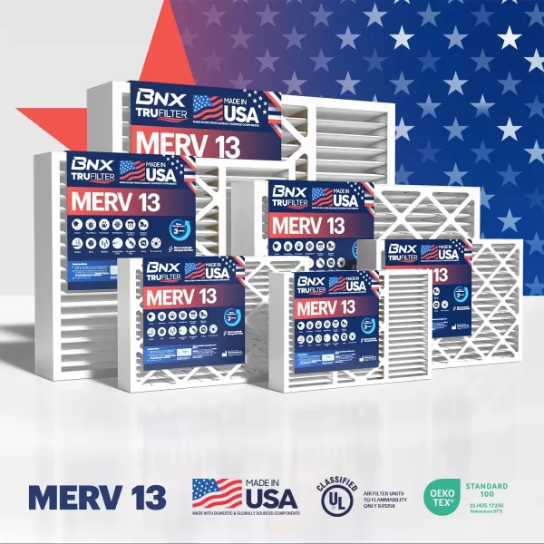BNX TruFilter 18x20x1 Air Filter MERV 13 4Pack  MADE IN USA  Electrostatic Pleated Air Conditioner HVAC AC Furnace Filters for Allergies Pollen Mold Bacteria Smoke Allergen MPR 1900 FPR 1020x25x4 2Pack AprilAire Compatible