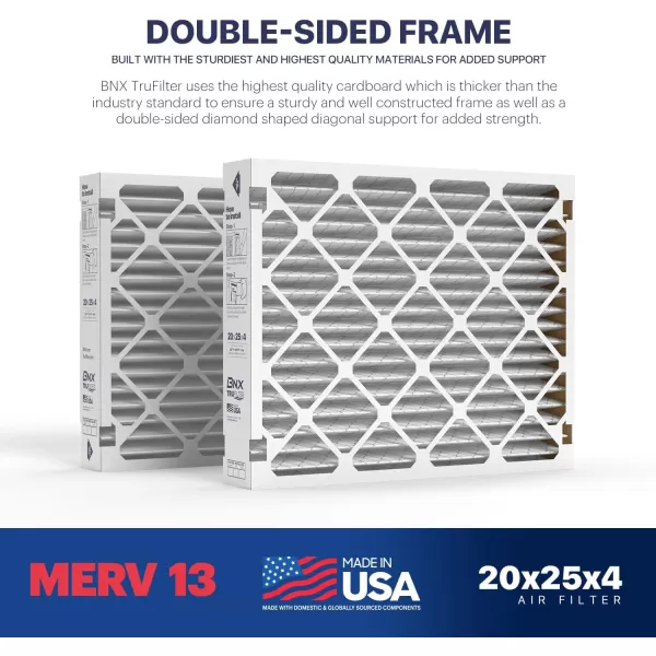 BNX TruFilter 18x20x1 Air Filter MERV 13 4Pack  MADE IN USA  Electrostatic Pleated Air Conditioner HVAC AC Furnace Filters for Allergies Pollen Mold Bacteria Smoke Allergen MPR 1900 FPR 1020x25x4 2Pack AprilAire Compatible