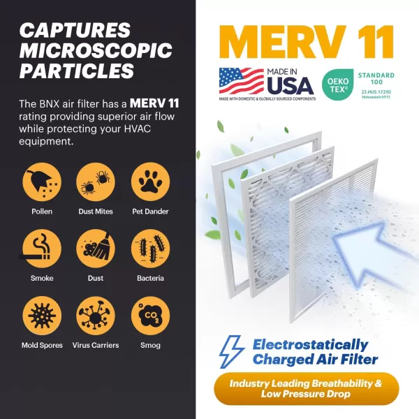 BNX TruFilter 20x22x1 Air Filter MERV 11 6Pack  MADE IN USA  Allergen Defense Electrostatic Pleated Air Conditioner HVAC AC Furnace Filters for Allergies Dust Pet Smoke Allergy MPR 1200 FPR 714x24x1 12Pack