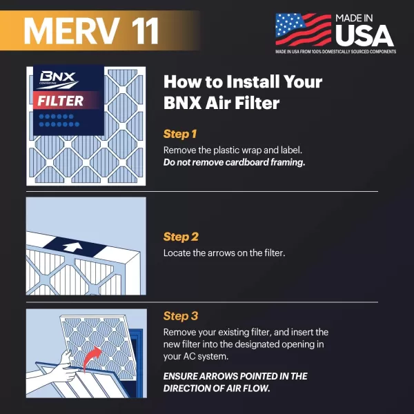 BNX TruFilter 20x22x1 Air Filter MERV 11 6Pack  MADE IN USA  Allergen Defense Electrostatic Pleated Air Conditioner HVAC AC Furnace Filters for Allergies Dust Pet Smoke Allergy MPR 1200 FPR 716x20x1 6pack