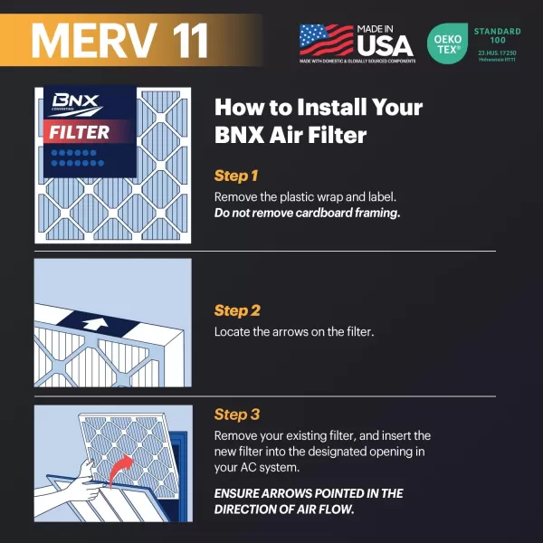 BNX TruFilter 20x22x1 Air Filter MERV 11 6Pack  MADE IN USA  Allergen Defense Electrostatic Pleated Air Conditioner HVAC AC Furnace Filters for Allergies Dust Pet Smoke Allergy MPR 1200 FPR 716x20x2 4Pack