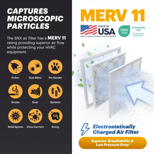 BNX TruFilter 20x22x1 Air Filter MERV 11 6Pack  MADE IN USA  Allergen Defense Electrostatic Pleated Air Conditioner HVAC AC Furnace Filters for Allergies Dust Pet Smoke Allergy MPR 1200 FPR 716x25x5 2Pack Honeywell Compatible