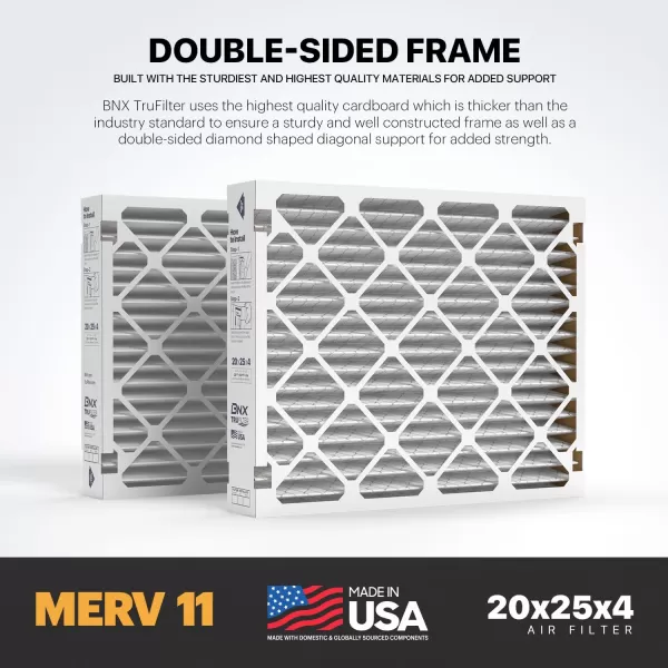 BNX TruFilter 20x22x1 Air Filter MERV 11 6Pack  MADE IN USA  Allergen Defense Electrostatic Pleated Air Conditioner HVAC AC Furnace Filters for Allergies Dust Pet Smoke Allergy MPR 1200 FPR 720x25x4 2Pack AprilAire Compatible