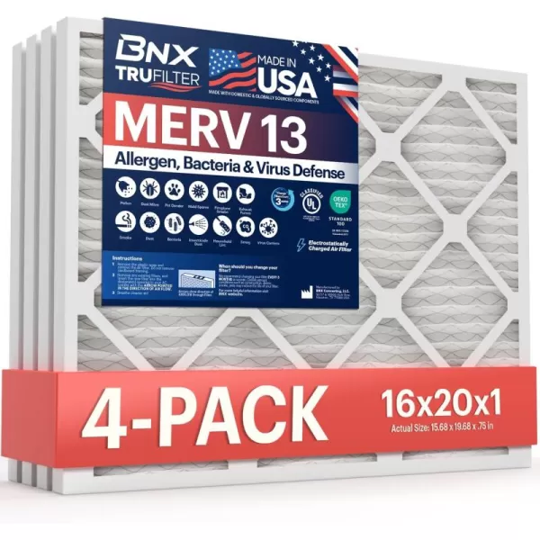 BNX TruFilter 10x10x1 Air Filter MERV 13 6Pack  MADE IN USA  Electrostatic Pleated Air Conditioner HVAC AC Furnace Filters for Allergies Pollen Mold Bacteria Smoke Allergen MPR 1900 FPR 1016x20x1 4Pack