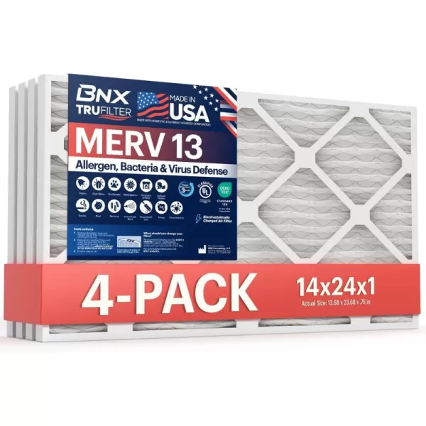 BNX TruFilter 10x10x1 Air Filter MERV 13 6Pack  MADE IN USA  Electrostatic Pleated Air Conditioner HVAC AC Furnace Filters for Allergies Pollen Mold Bacteria Smoke Allergen MPR 1900 FPR 1014x24x1 4Pack