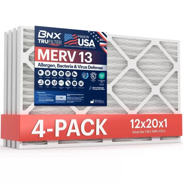 BNX TruFilter 10x10x1 Air Filter MERV 13 6Pack  MADE IN USA  Electrostatic Pleated Air Conditioner HVAC AC Furnace Filters for Allergies Pollen Mold Bacteria Smoke Allergen MPR 1900 FPR 1012x20x1 4Pack
