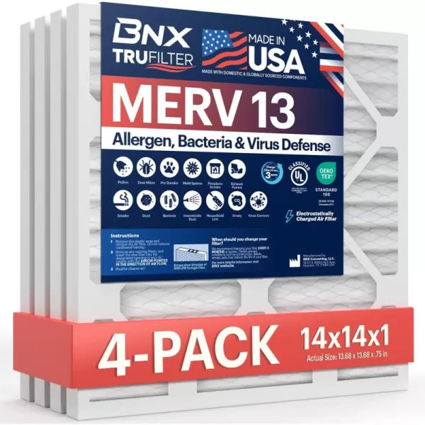 BNX TruFilter 10x10x1 Air Filter MERV 13 6Pack  MADE IN USA  Electrostatic Pleated Air Conditioner HVAC AC Furnace Filters for Allergies Pollen Mold Bacteria Smoke Allergen MPR 1900 FPR 1014x14x1 4Pack