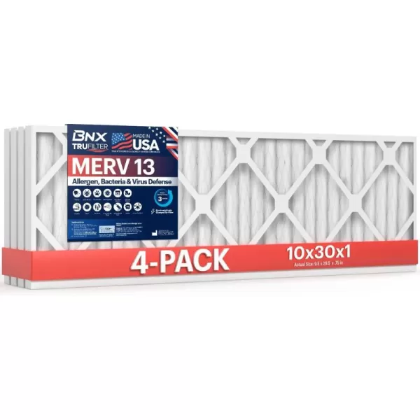 BNX TruFilter 10x10x1 Air Filter MERV 13 6Pack  MADE IN USA  Electrostatic Pleated Air Conditioner HVAC AC Furnace Filters for Allergies Pollen Mold Bacteria Smoke Allergen MPR 1900 FPR 1010x30x1 4Pack