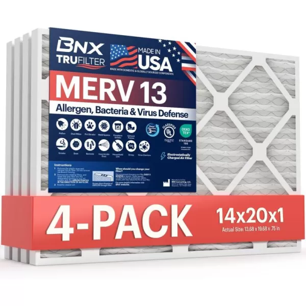BNX TruFilter 10x10x1 Air Filter MERV 13 6Pack  MADE IN USA  Electrostatic Pleated Air Conditioner HVAC AC Furnace Filters for Allergies Pollen Mold Bacteria Smoke Allergen MPR 1900 FPR 1014x20x1 4Pack