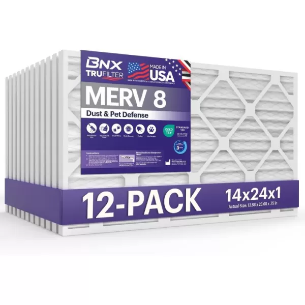 BNX TruFilter 12x12x1 Air Filter MERV 8 6Pack  MADE IN USA  Dust ampamp Pet Defense Pleated Air Conditioner HVAC AC Furnace Filters for Dust Pet Mold Pollen MPR 600  700 ampamp FPR 514x24x1 12Pack