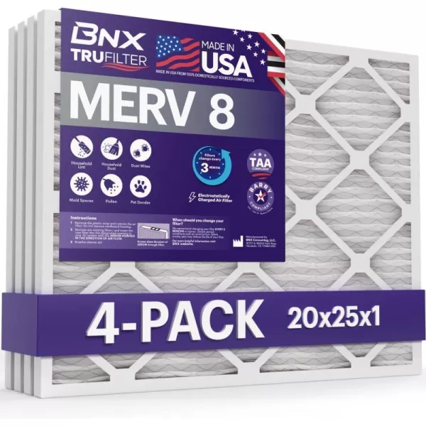 BNX TruFilter 12x12x1 Air Filter MERV 8 6Pack  MADE IN USA  Dust ampamp Pet Defense Pleated Air Conditioner HVAC AC Furnace Filters for Dust Pet Mold Pollen MPR 600  700 ampamp FPR 520x25x1 4Pack