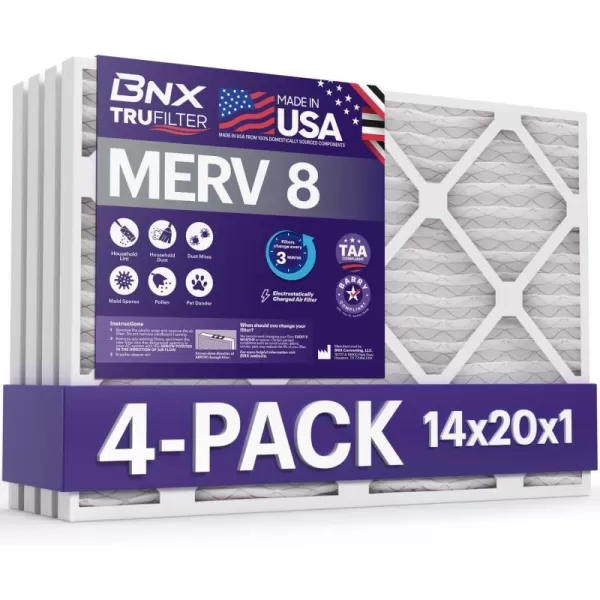 BNX TruFilter 12x12x1 Air Filter MERV 8 6Pack  MADE IN USA  Dust ampamp Pet Defense Pleated Air Conditioner HVAC AC Furnace Filters for Dust Pet Mold Pollen MPR 600  700 ampamp FPR 514x20x1 4Pack
