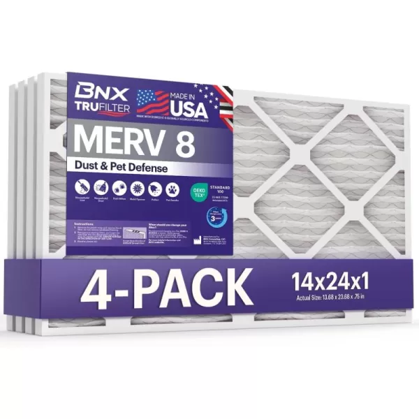 BNX TruFilter 12x12x1 Air Filter MERV 8 6Pack  MADE IN USA  Dust ampamp Pet Defense Pleated Air Conditioner HVAC AC Furnace Filters for Dust Pet Mold Pollen MPR 600  700 ampamp FPR 514x24x1 4Pack