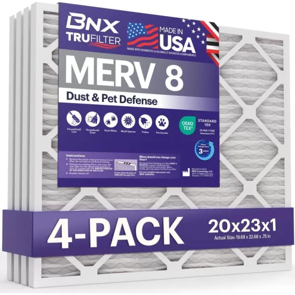 BNX TruFilter 16x25x1 Air Filter MERV 8 6Pack  MADE IN USA  Dust ampamp Pet Defense Electrostatic Pleated Air Conditioner HVAC AC Furnace Filters for Dust Pet Mold Pollen MPR 600  700 ampamp FPR 520x23x1 4Pack