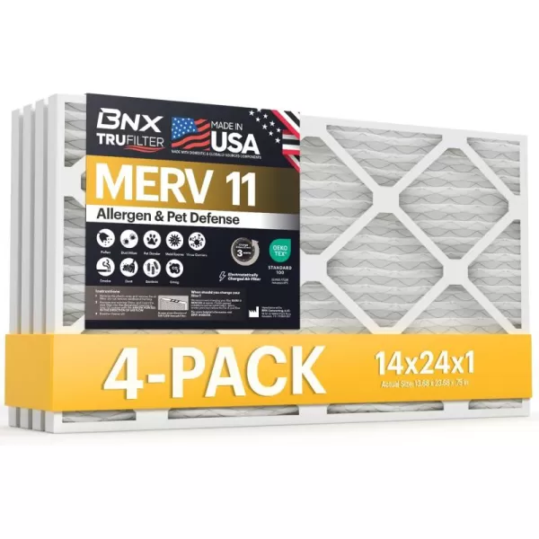 BNX TruFilter 20x22x1 Air Filter MERV 11 6Pack  MADE IN USA  Allergen Defense Electrostatic Pleated Air Conditioner HVAC AC Furnace Filters for Allergies Dust Pet Smoke Allergy MPR 1200 FPR 714x24x1 4Pack