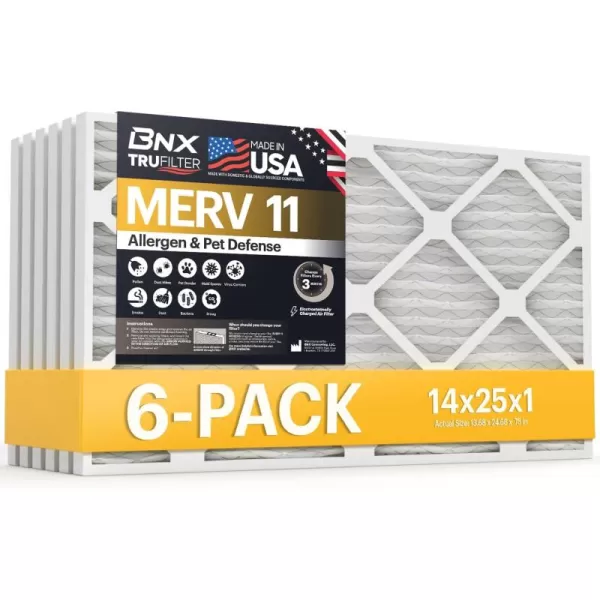 BNX TruFilter 20x22x1 Air Filter MERV 11 6Pack  MADE IN USA  Allergen Defense Electrostatic Pleated Air Conditioner HVAC AC Furnace Filters for Allergies Dust Pet Smoke Allergy MPR 1200 FPR 714x25x1 6pack