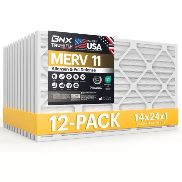 BNX TruFilter 20x22x1 Air Filter MERV 11 6Pack  MADE IN USA  Allergen Defense Electrostatic Pleated Air Conditioner HVAC AC Furnace Filters for Allergies Dust Pet Smoke Allergy MPR 1200 FPR 714x24x1 12Pack