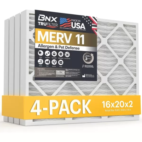 BNX TruFilter 20x22x1 Air Filter MERV 11 6Pack  MADE IN USA  Allergen Defense Electrostatic Pleated Air Conditioner HVAC AC Furnace Filters for Allergies Dust Pet Smoke Allergy MPR 1200 FPR 716x20x2 4Pack