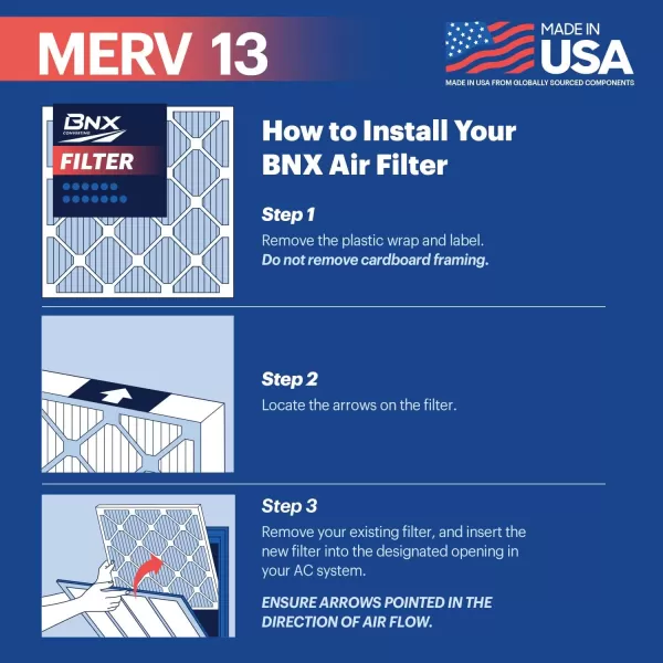 BNX 14x25x1 MERV 13 Air Filter 12 Pack  MADE IN USA  Electrostatic Pleated Air Conditioner HVAC AC Furnace Filters  Removes Pollen Mold Bacteria