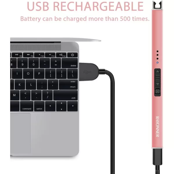 imageRAYONNER Lighter Electric Lighter Candle Lighter Rechargeable USB Lighter Arc Lighter Rose Gold2 1CountPack of 2Rose Goldlight Green