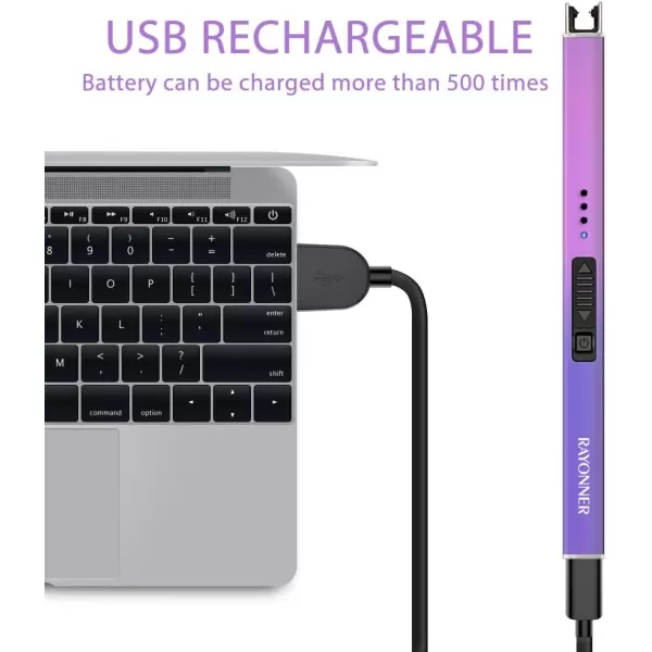 imageRAYONNER Lighter Electric Lighter Candle Lighter USB Lighter with Safety Switch Rechargeable Flameless Plasma GreenampampBlue GradientSierra Blue Packs of 2Pinkviolet Gradient Sierra Blue