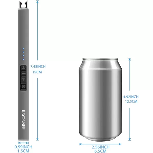 imageRAYONNER Lighter Electric Lighter Candle Lighter USB Lighter with Safety Switch Rechargeable Flameless PlasmaGray