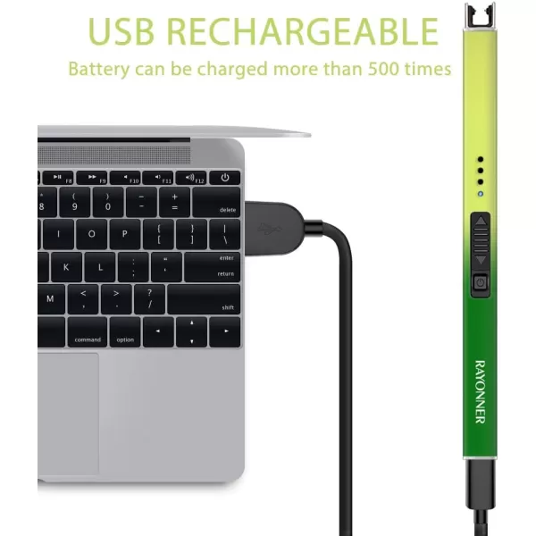 imageRAYONNER Lighter Electric Lighter Candle Lighter USB Lighter with Safety Switch Rechargeable Flameless PlasmaGreenYellow Gradient
