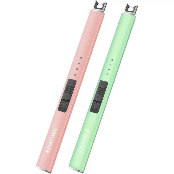 imageRAYONNER Lighter Electric Lighter Candle Lighter Rechargeable USB Lighter Arc Lighter Rose Gold2 1CountPack of 2Rose Goldlight Green