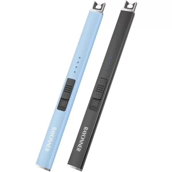 imageRAYONNER Lighter Electric Lighter Candle Lighter USB Lighter with Safety Switch Rechargeable Flameless Plasma GreenampampBlue GradientSierra Blue Packs of 2Sierra Blueblack
