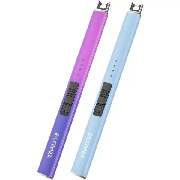 imageRAYONNER Lighter Electric Lighter Candle Lighter USB Lighter with Safety Switch Rechargeable Flameless Plasma GreenampampBlue GradientSierra Blue Packs of 2Pinkviolet Gradient Sierra Blue
