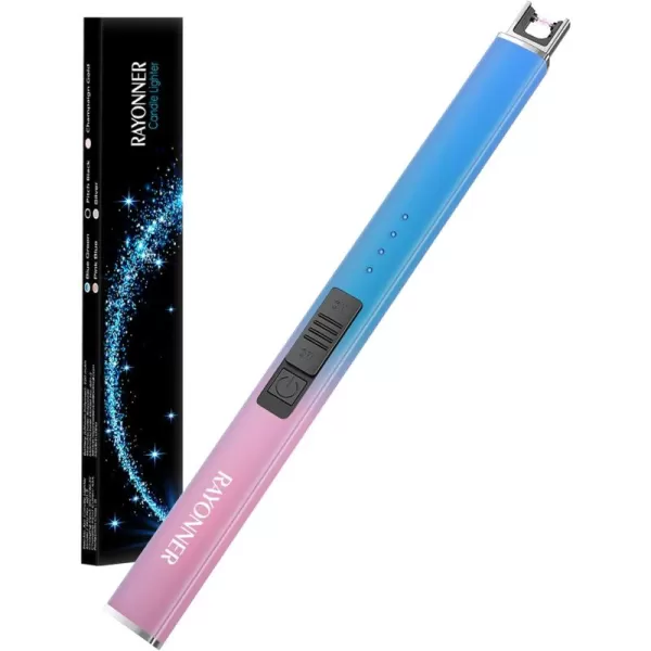 imageRAYONNER Lighter Electric Lighter Candle Lighter USB Lighter with Safety Switch Rechargeable Flameless PlasmaBluePink Gradient