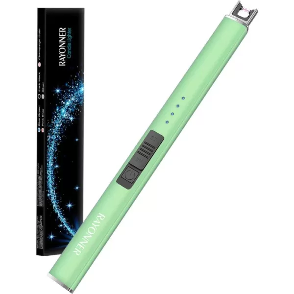 imageRAYONNER Lighter Electric Lighter Candle Lighter USB Lighter with Safety Switch Rechargeable Flameless PlasmaGreen