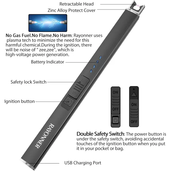imageRAYONNER Candle Lighter Lighter Electric Candle Lighter Stocking Stuffers for Adults Women Men Wife Sister Friend Birthday Gifts for Women Mom Rechargeable USB Lighter Arc Flameless LightersBlackblack