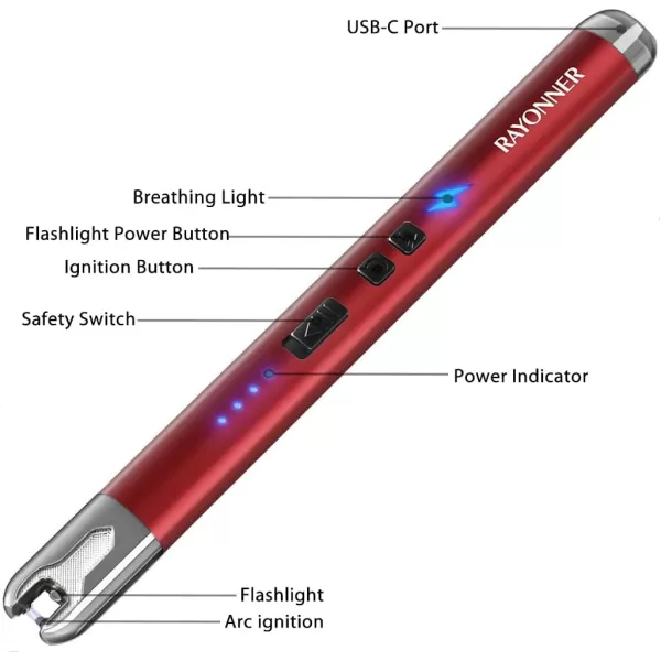 imageRAYONNER Lighter Electric Candle Lighter Rechargeable USB ARC Lighter 1 Pack  BlueGreen Gradient1 Pack  Red