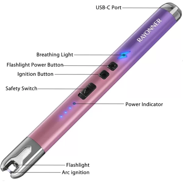 imageRAYONNER Lighter Electric Candle Lighter Rechargeable USB ARC Lighter 1 Pack  PinkPurple Gradient1 Pack  PinkPurple Gradient