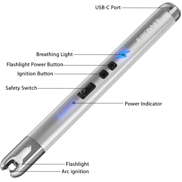 imageRAYONNER Lighter Electric Candle Lighter Rechargeable USB ARC Lighter 1 Pack  PinkPurple Gradient1 Pack  Silver