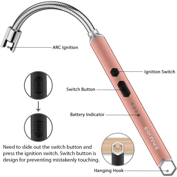 imageRAYONNER Lighter Electric Candle Lighter Rechargeable USB Lighter Long Flexible Neck BlueBlackrose Gold